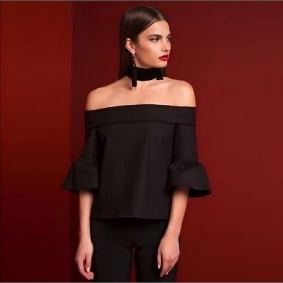 Stone Cold Fox Off-Shoulder Black Bell Sleeve Top – Linen Blend – NWOT – Size 0 - Picture 5 of 13